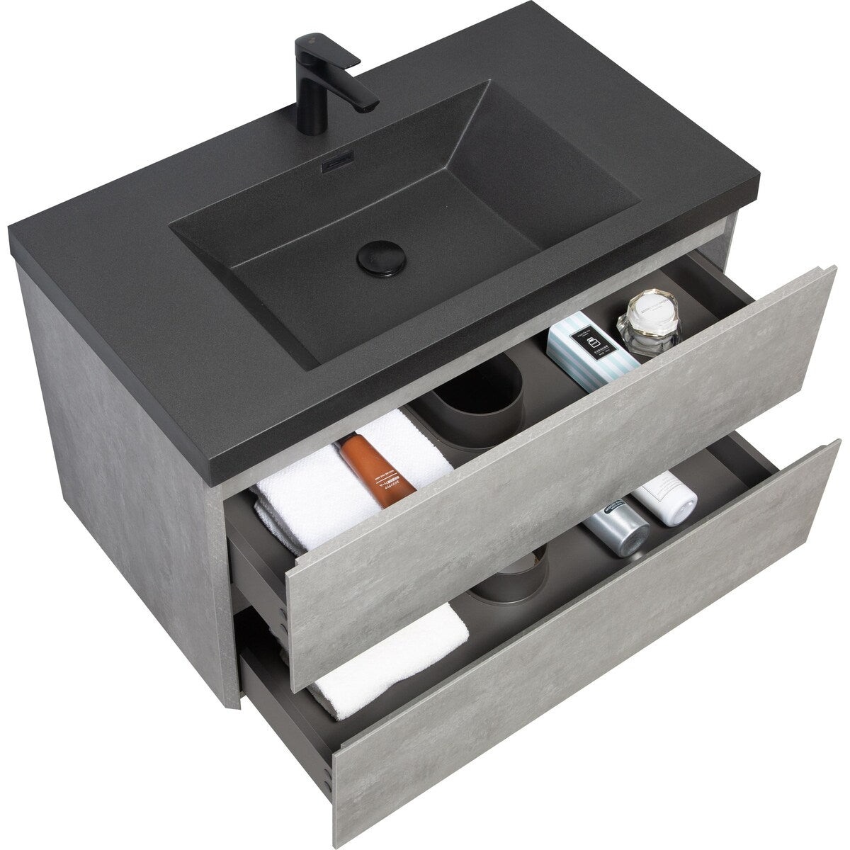 36" Floating Bathroom Vanity with Sink, Wall-Mounted Bathroom Storage Vanity with Quartz Sand Top Basin and Soft Close Drawers