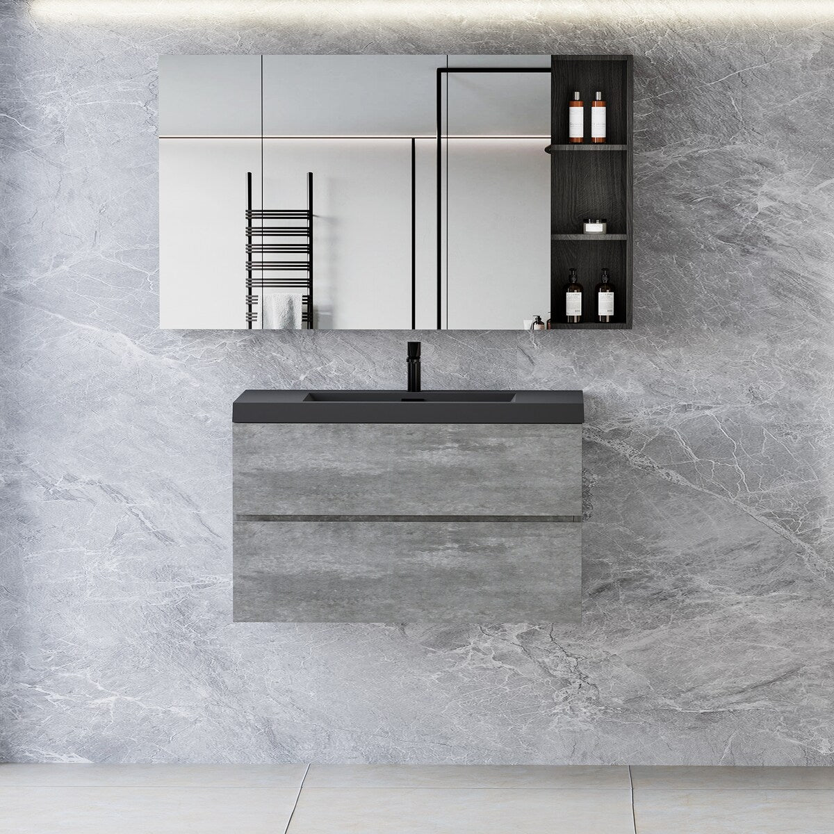 36" Floating Bathroom Vanity with Sink, Wall-Mounted Bathroom Storage Vanity with Quartz Sand Top Basin and Soft Close Drawers
