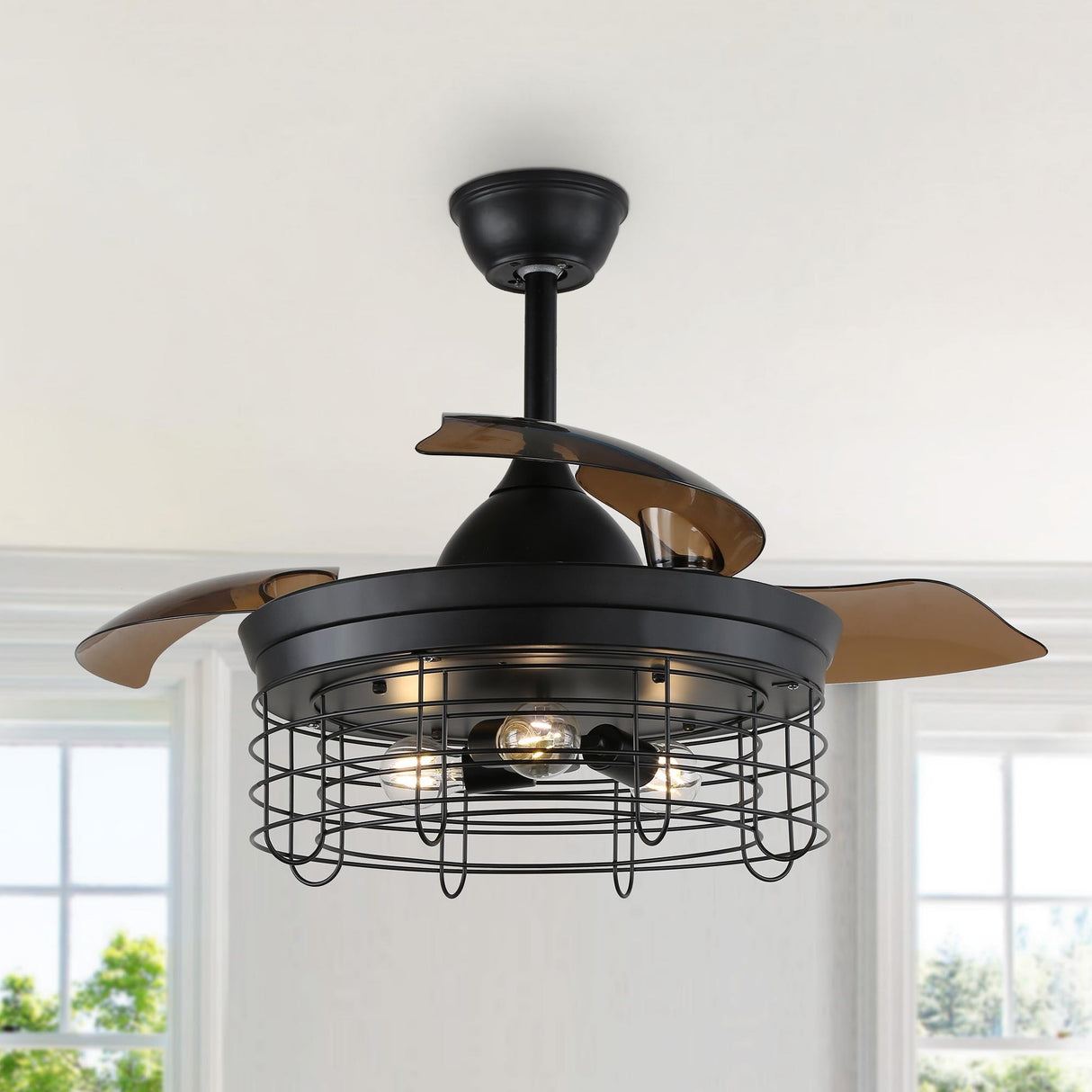 Oaks Aura 42-In Industrial 3-blade retractable Ceiling Fan with Remote Control