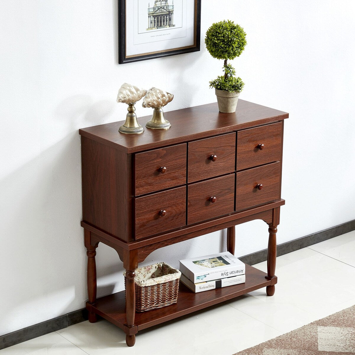 Mid-Century Wood Buffet Storage Sideboard TV Console, 77" x 14" x 36"