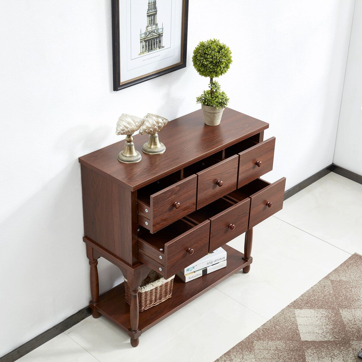Mid-Century Wood Buffet Storage Sideboard TV Console, 77" x 14" x 36"
