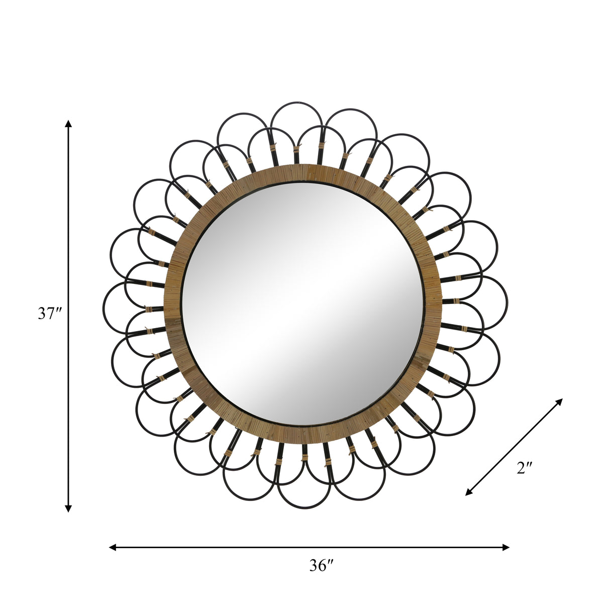 Sagebrook Home 36" Round Daisy Metal Wall Mirror, Contemporary Hanging Mirror