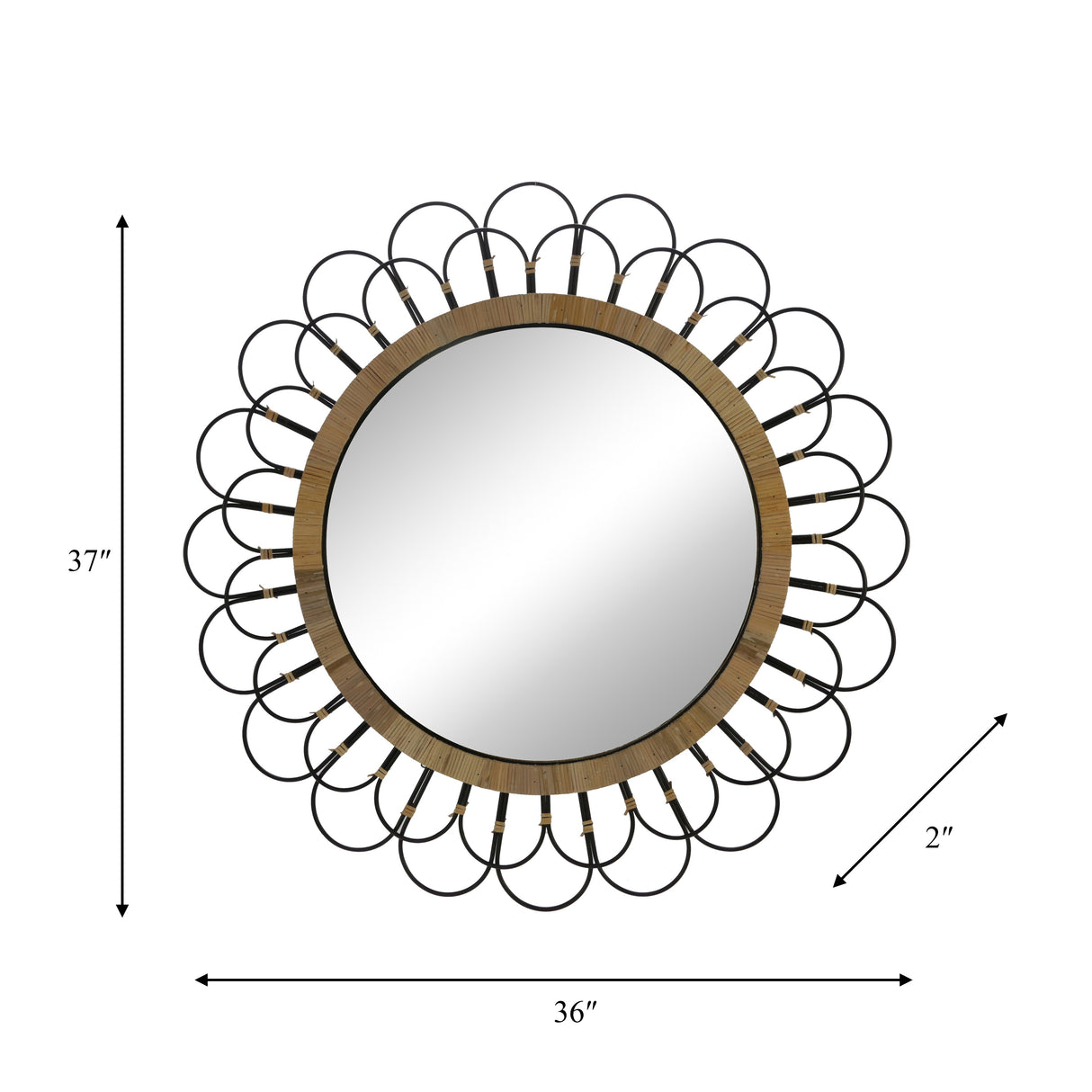 Sagebrook Home 36" Round Daisy Metal Wall Mirror, Contemporary Hanging Mirror