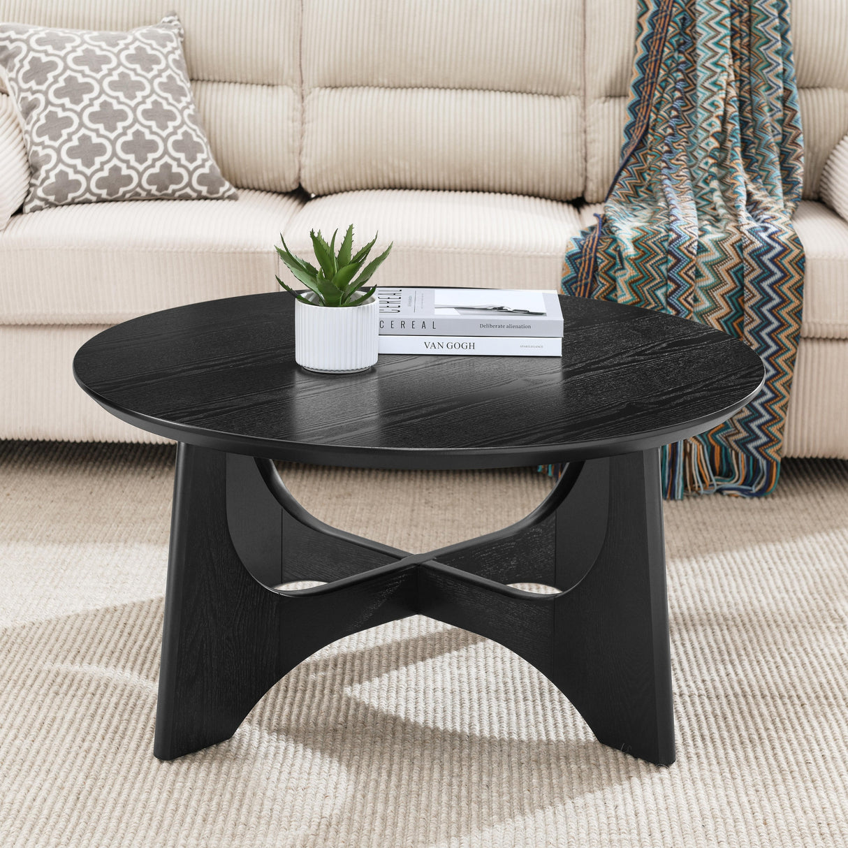 36" Round Wooden Coffee Table: Elegant Centerpiece for Living Room and Reception