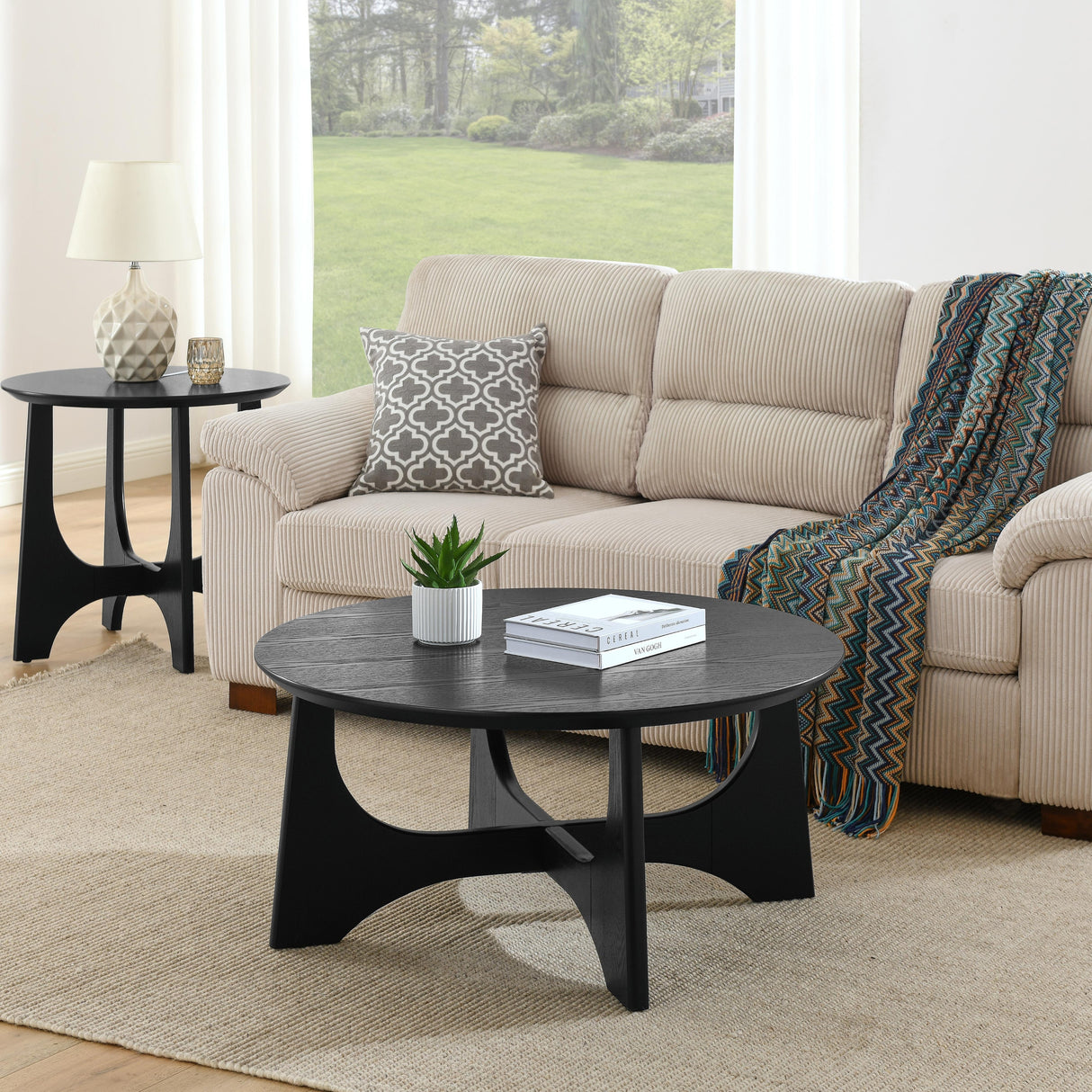 36" Round Wooden Coffee Table: Elegant Centerpiece for Living Room and Reception