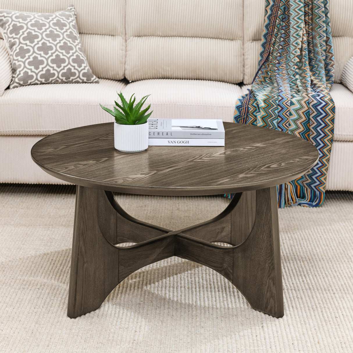 36" Round Wooden Coffee Table: Elegant Centerpiece for Living Room and Reception