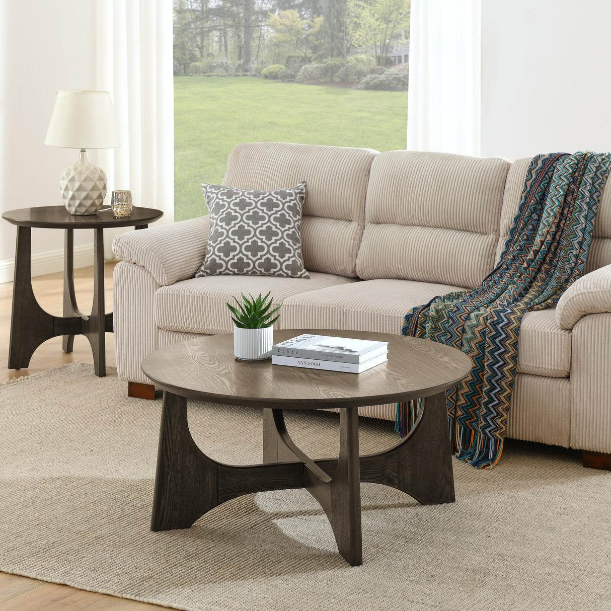 36" Round Wooden Coffee Table: Elegant Centerpiece for Living Room and Reception