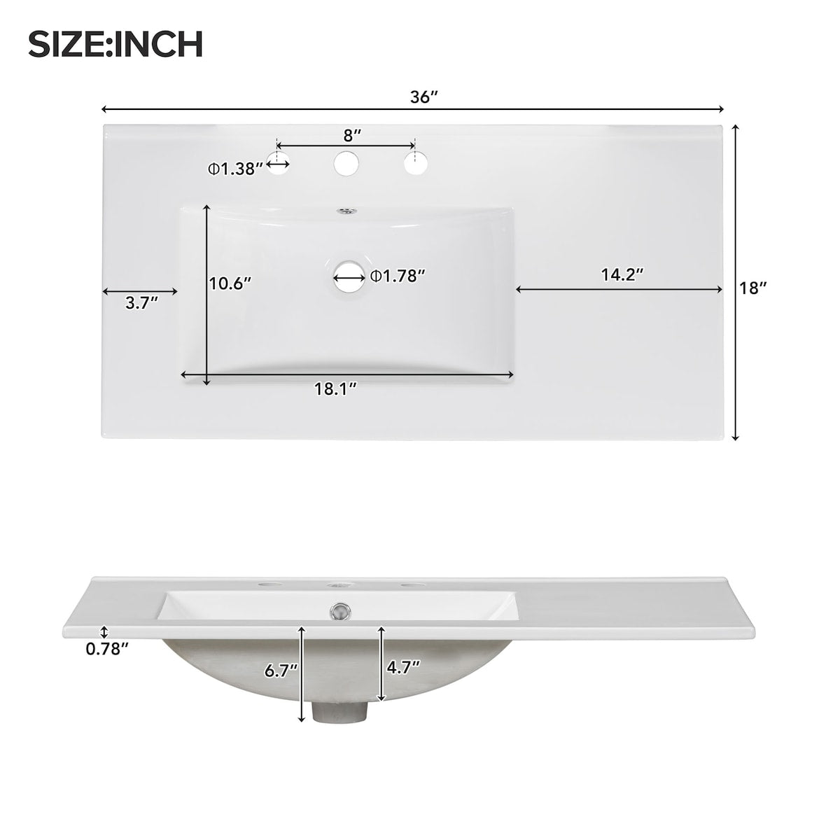 36" White Bathroom Vanity with Ceramic Sink Combo