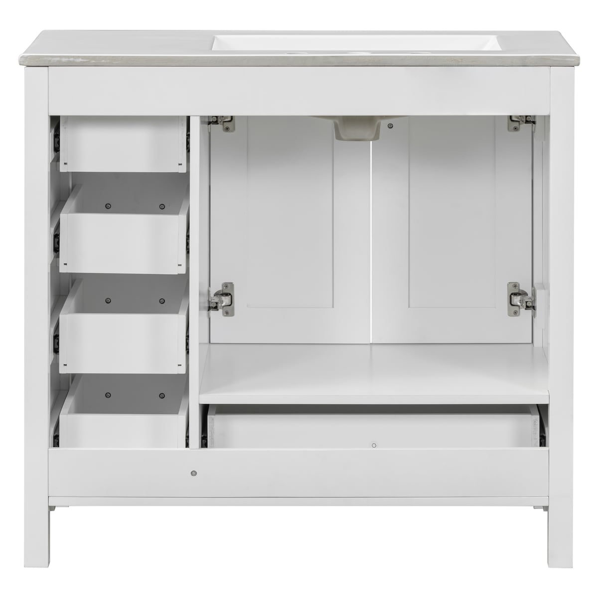 36" White Bathroom Vanity with Ceramic Sink Combo