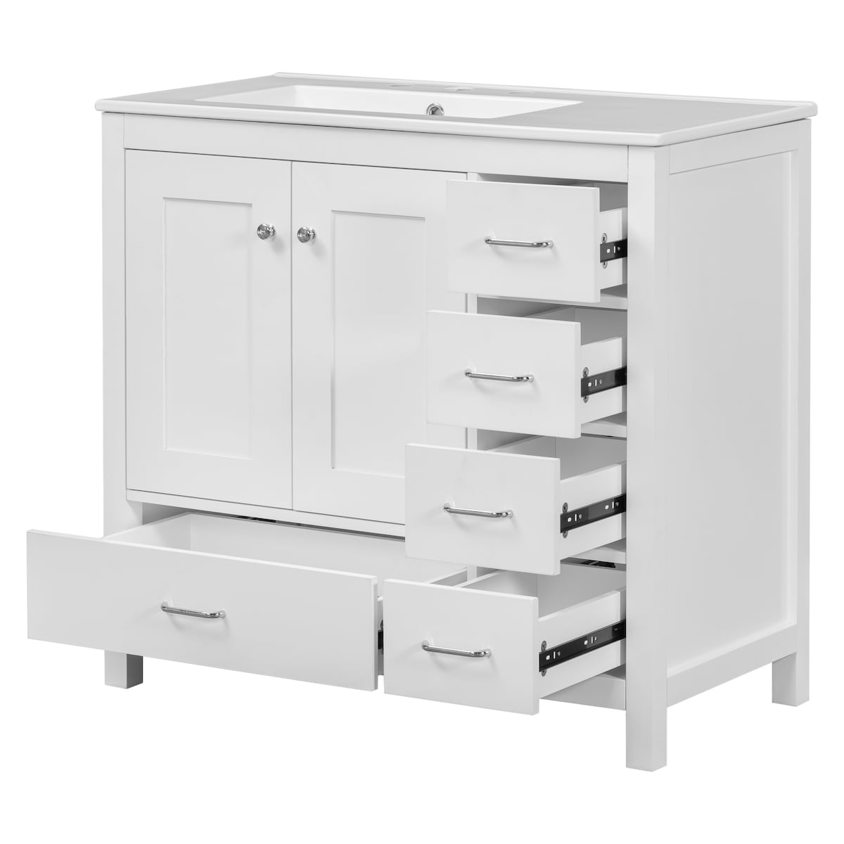 36" White Bathroom Vanity with Ceramic Sink Combo
