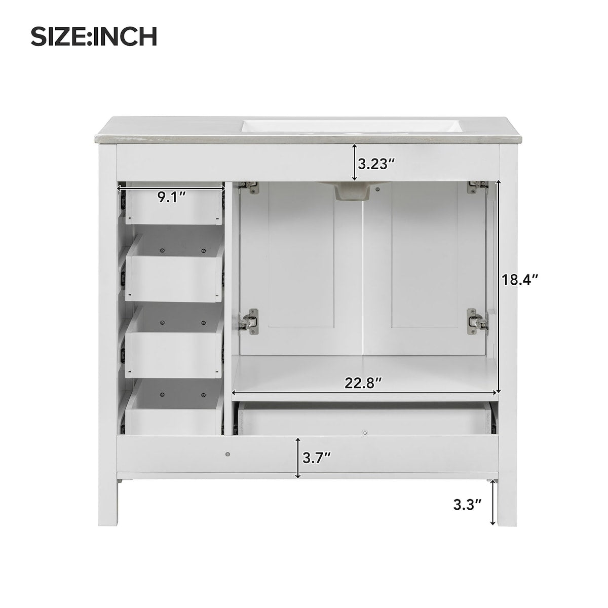 36" White Bathroom Vanity with Ceramic Sink Combo