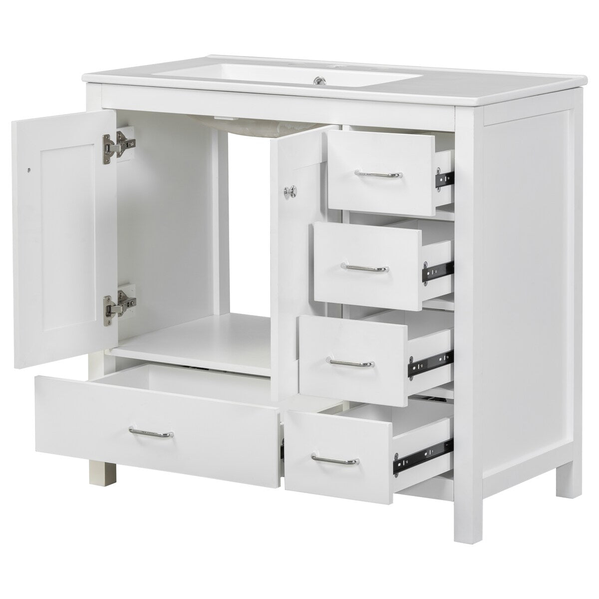 36" White Bathroom Vanity with Ceramic Sink Combo