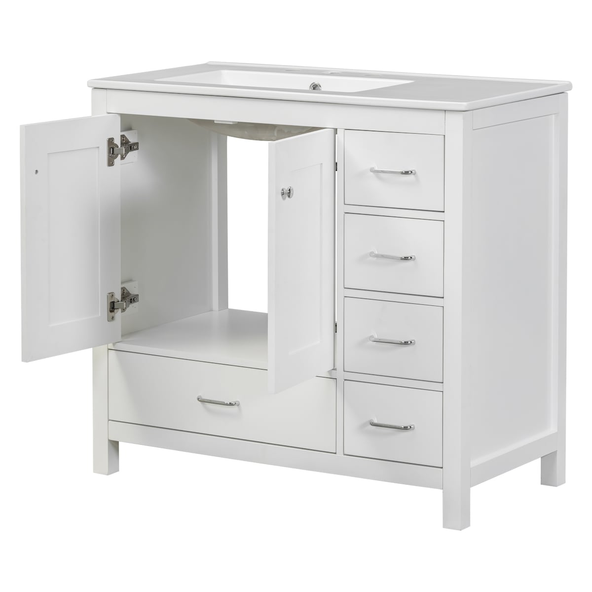 36" White Bathroom Vanity with Ceramic Sink Combo