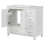 36" White Bathroom Vanity with Ceramic Sink Combo
