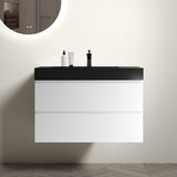 36"Bathroom Vanity with Sink,Storage Wall Mounted Floating Bathroom Vanity,One-Piece Black Sink Basin without Drain and Faucet