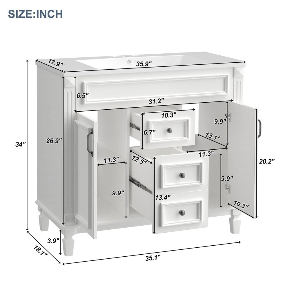 36"Modern Bathroom Vanity with Top Sink and Storage
