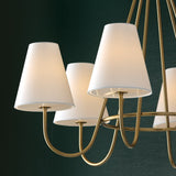 36"W x 26.25"H 6-Light Chandelier in Matte Brass with Tapered White Fabric Shades and Glass Diffusers