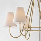 36"W x 26.25"H 6-Light Chandelier in Matte Brass with Tapered White Fabric Shades and Glass Diffusers