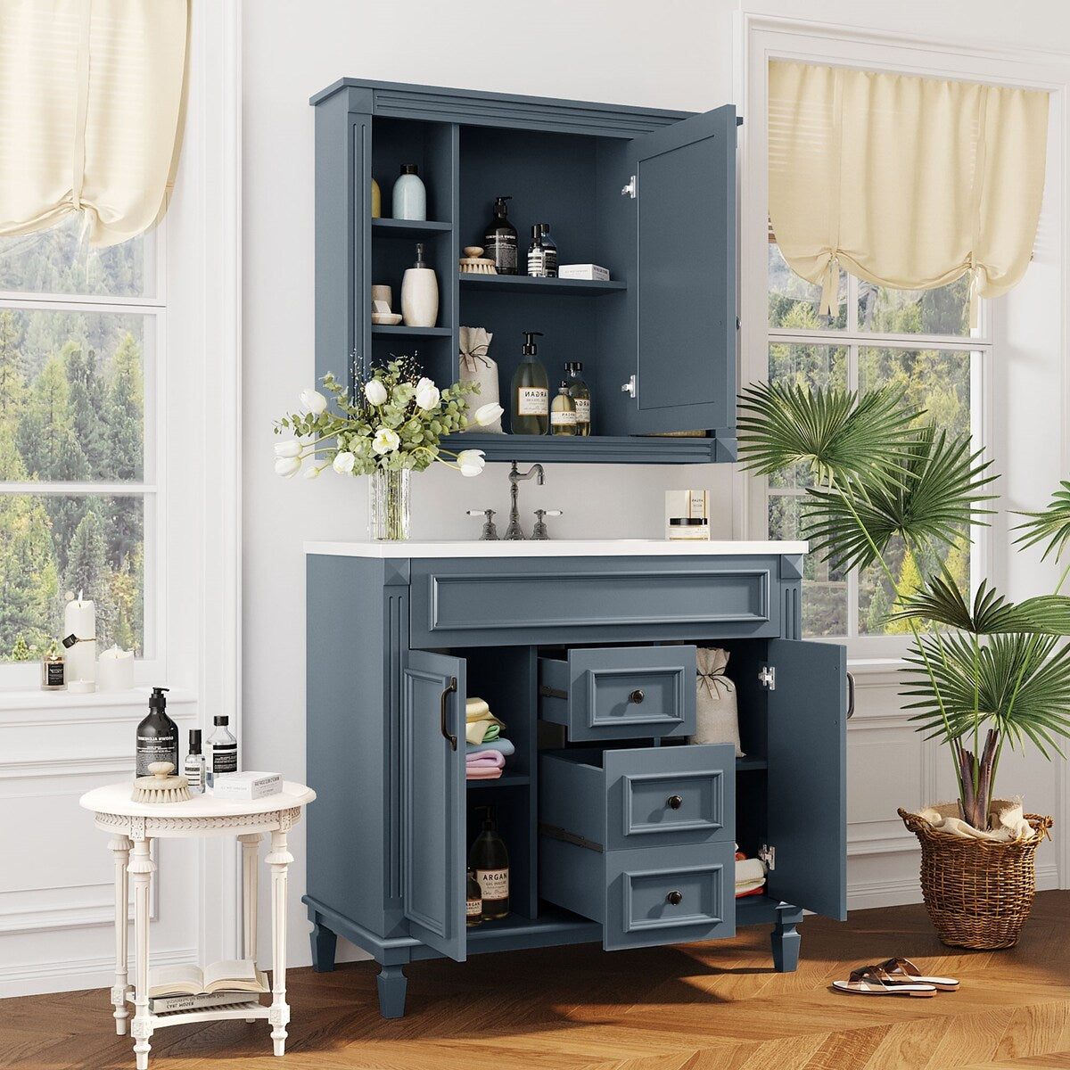 36'' Bathroom Vanity Combo Set with Mirror Cabinet, Modern Bathroom Storage Cabinet with 2 Soft Closing Doors and 2 Drawers