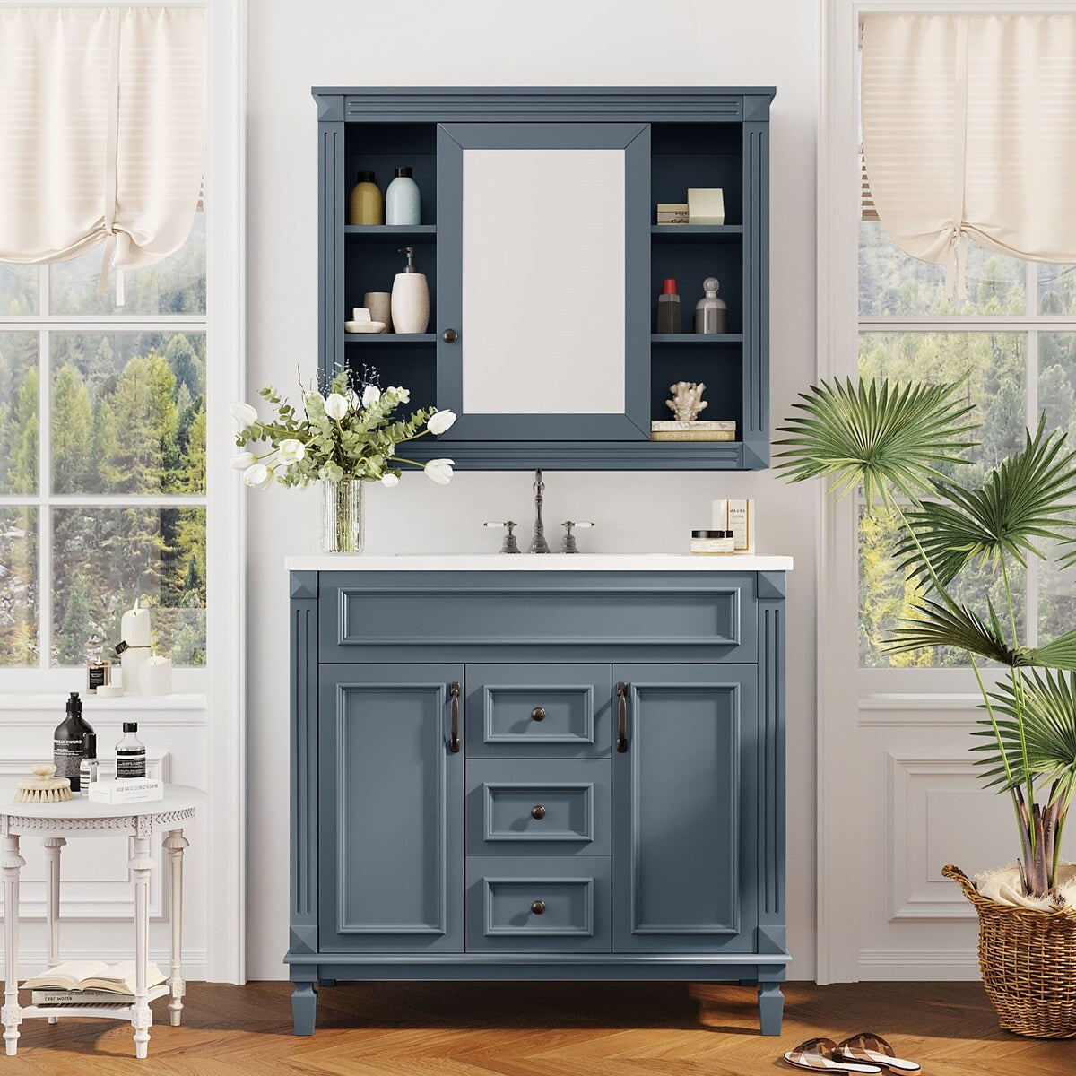 36'' Bathroom Vanity Combo Set with Mirror Cabinet, Modern Bathroom Storage Cabinet with 2 Soft Closing Doors and 2 Drawers