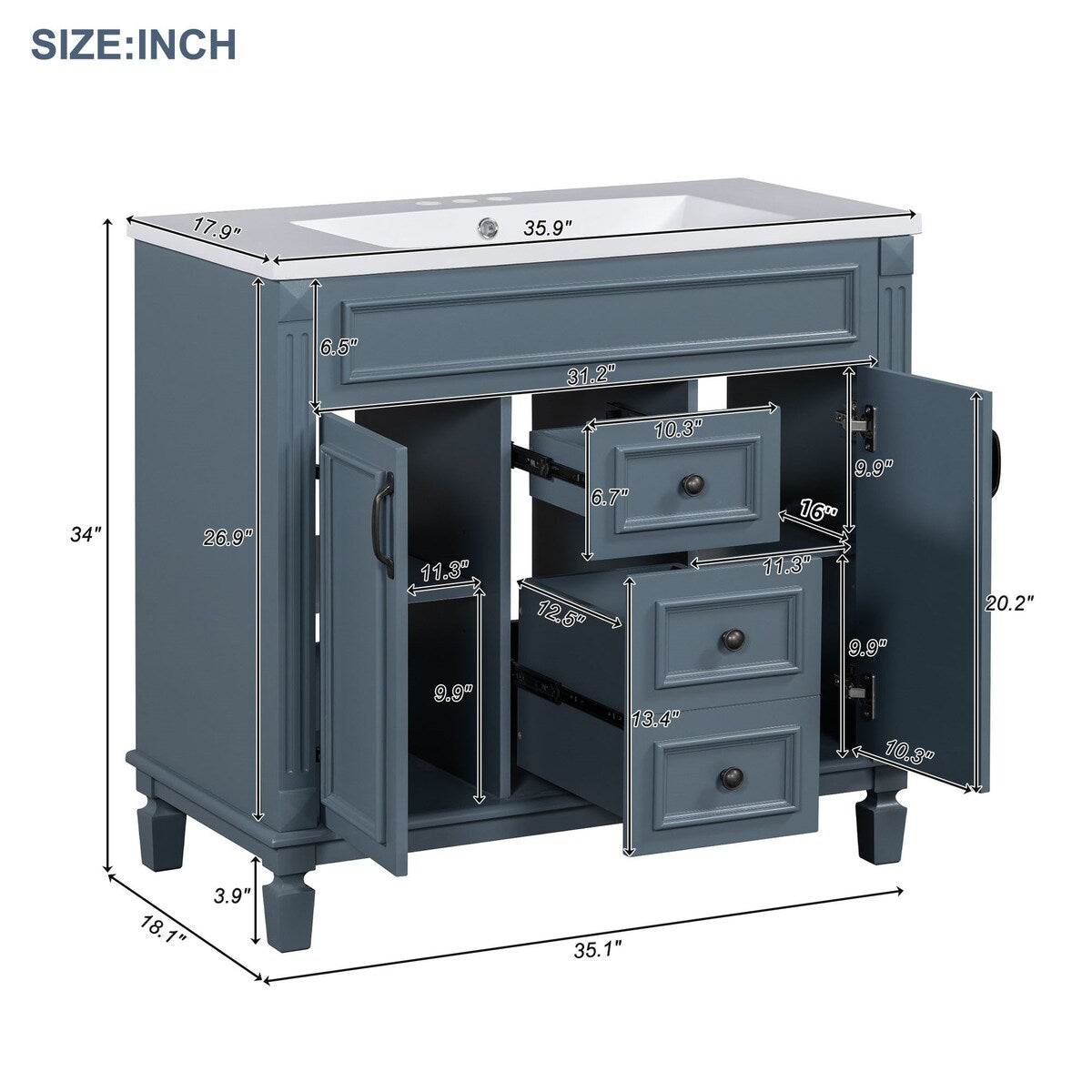 36'' Bathroom Vanity Combo Set with Mirror Cabinet, Modern Bathroom Storage Cabinet with 2 Soft Closing Doors and 2 Drawers