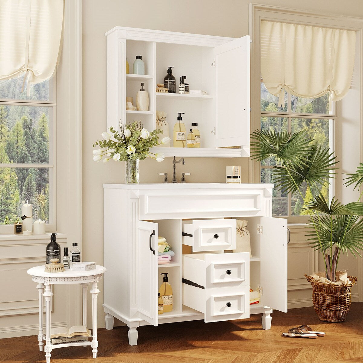 36'' Bathroom Vanity Combo Set with Mirror Cabinet, Modern Bathroom Storage Cabinet with 2 Soft Closing Doors and 2 Drawers