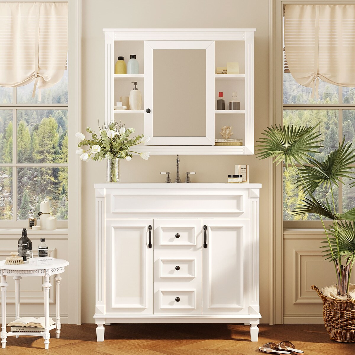 36'' Bathroom Vanity Combo Set with Mirror Cabinet, Modern Bathroom Storage Cabinet with 2 Soft Closing Doors and 2 Drawers