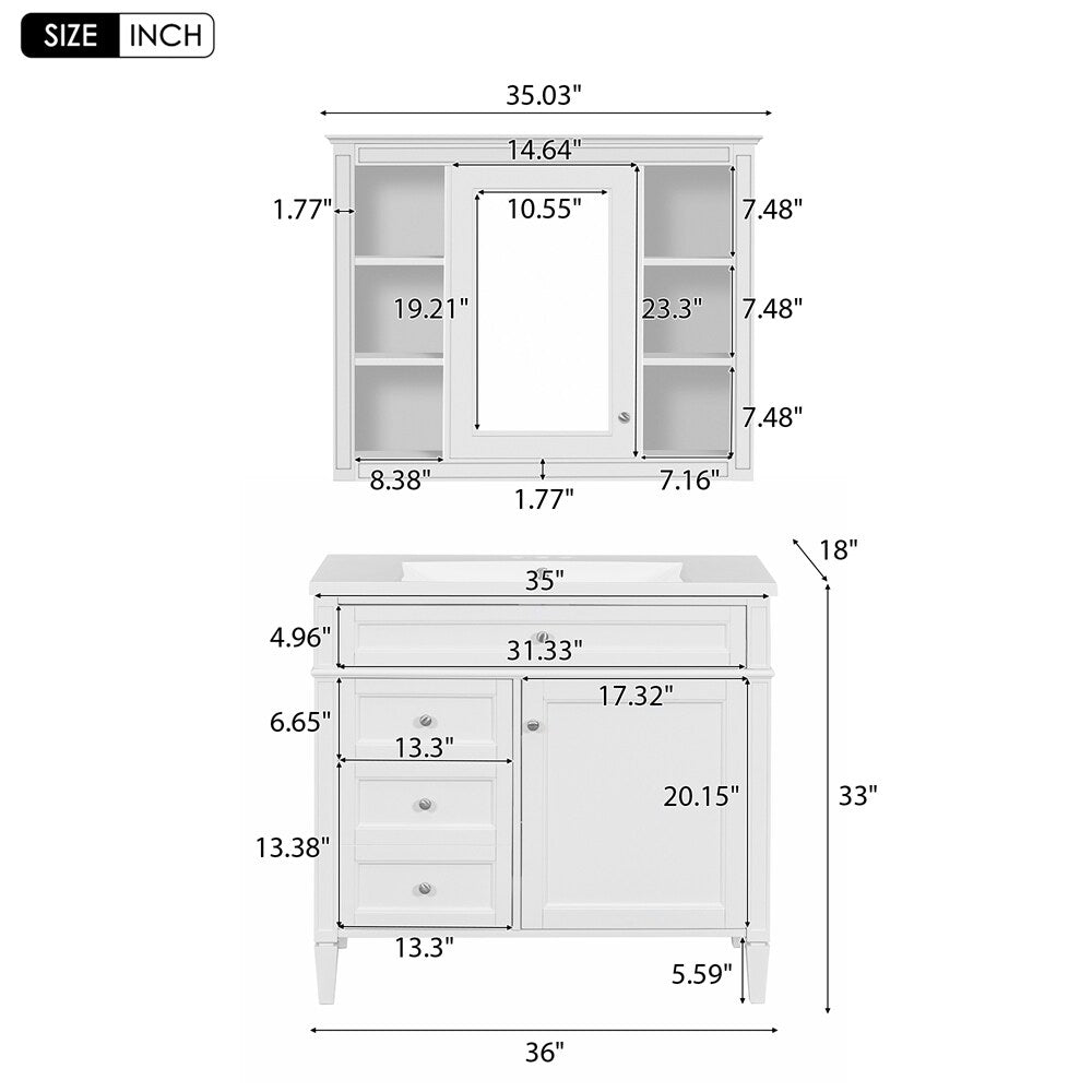 36'' Bathroom Vanity with Medicine Cabinet,Mirror Cabinet,3 PCS