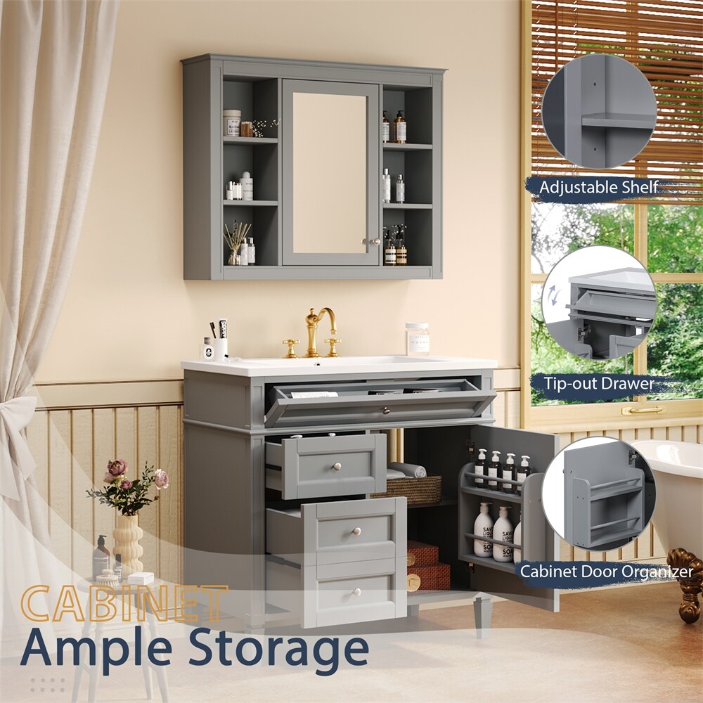 36'' Bathroom Vanity with Medicine Cabinet,Mirror Cabinet,3 PCS