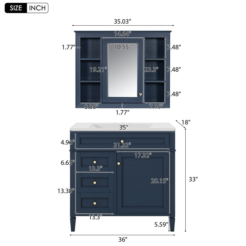 36'' Bathroom Vanity with Medicine Cabinet,Mirror Cabinet,3 PCS