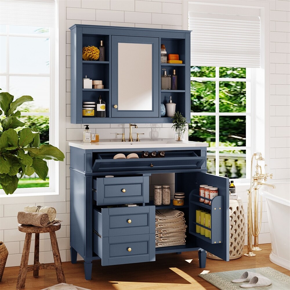 36'' Bathroom Vanity with Medicine Cabinet,Mirror Cabinet,3 PCS