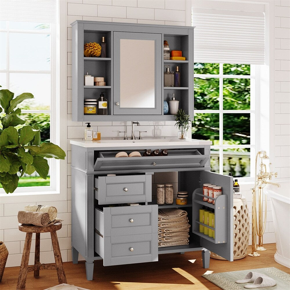 36'' Bathroom Vanity with Medicine Cabinet,Mirror Cabinet,3 PCS