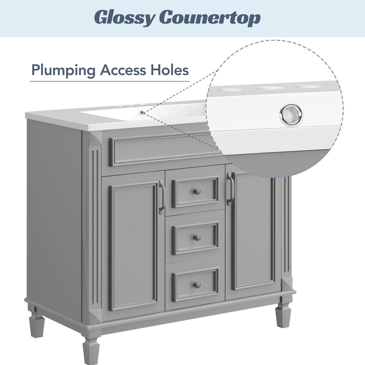 36'' Bathroom Vanity with Top Sink and Mirror Cabinet & 2 Drawers