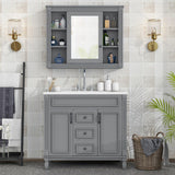 36'' Bathroom Vanity with Top Sink and Mirror Cabinet & 2 Drawers