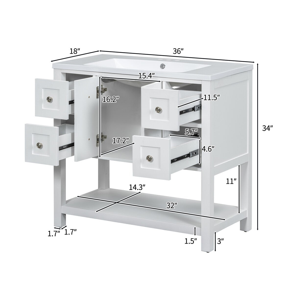36'' Bathroom Vanity with Undermount Sink,Free Standing Vanity Set with 4 Drawers& Soft Closing Doors,Bathroom Storage Cabinet