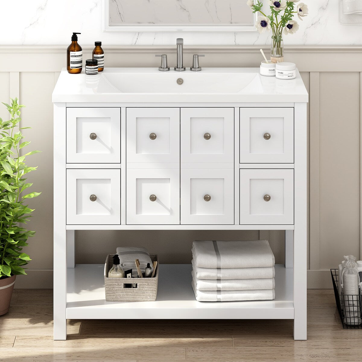 36'' Bathroom Vanity with Undermount Sink,Free Standing Vanity Set with 4 Drawers& Soft Closing Doors,Bathroom Storage Cabinet