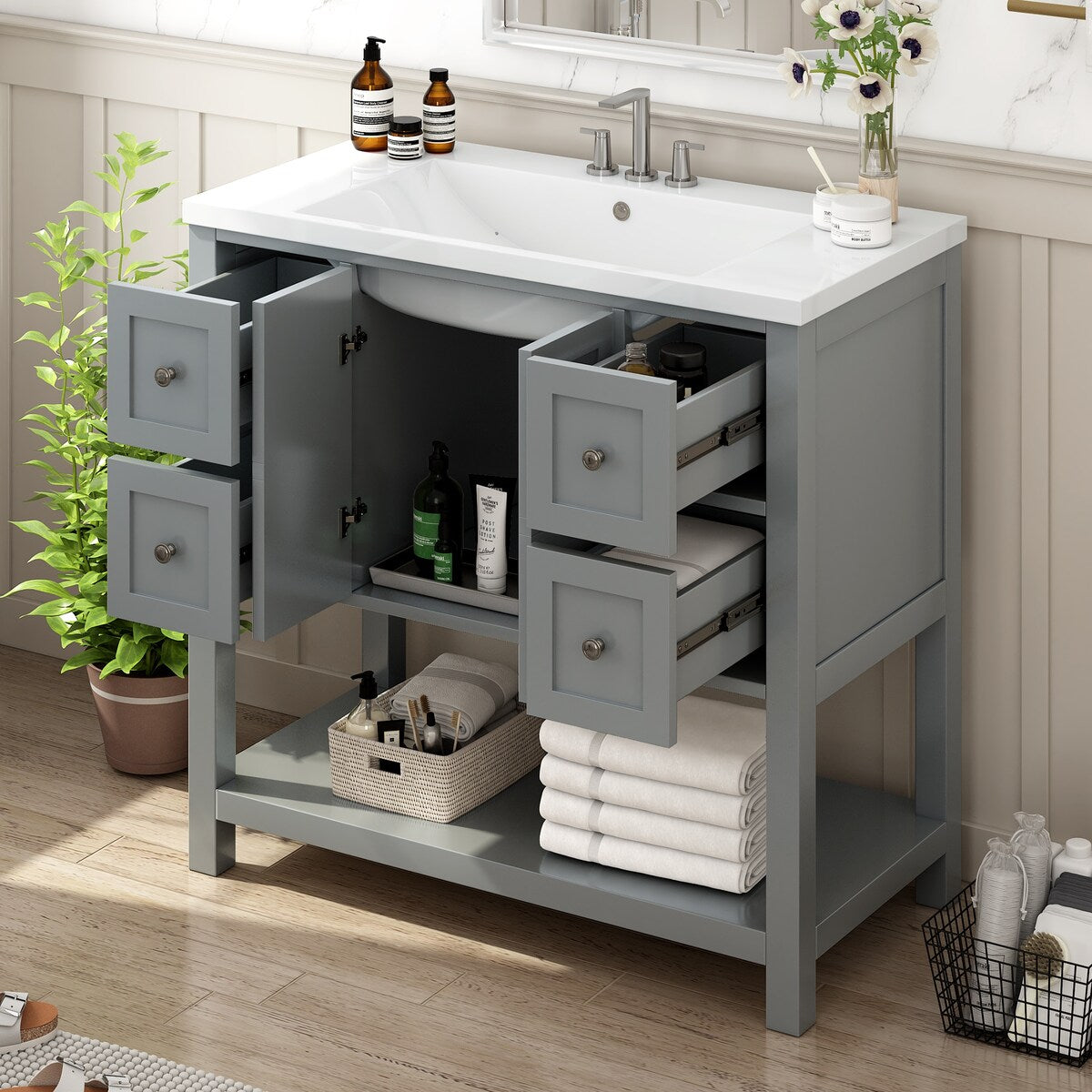 36'' Bathroom Vanity with Undermount Sink,Free Standing Vanity Set with 4 Drawers& Soft Closing Doors,Bathroom Storage Cabinet