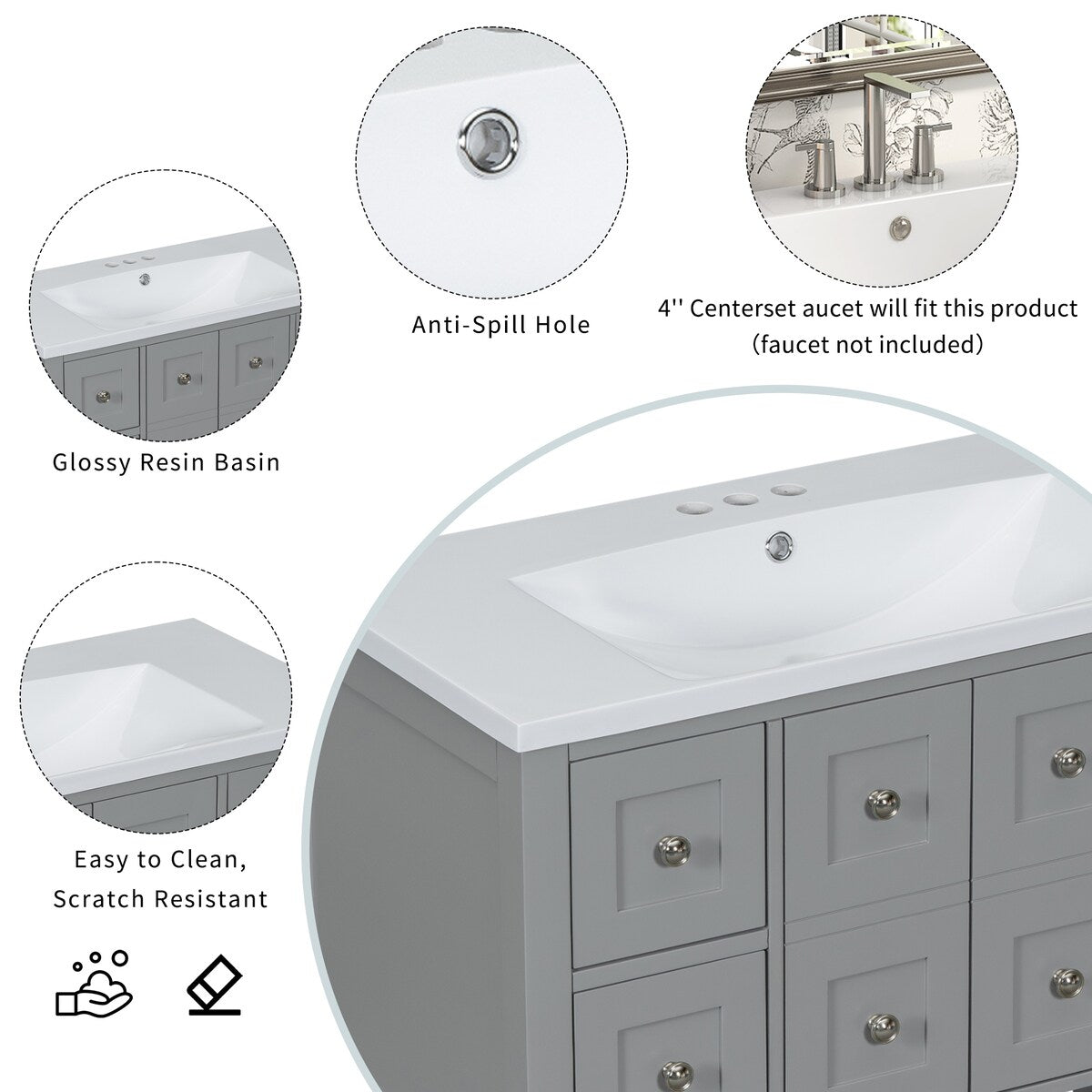 36'' Bathroom Vanity with Undermount Sink,Free Standing Vanity Set with 4 Drawers& Soft Closing Doors,Bathroom Storage Cabinet