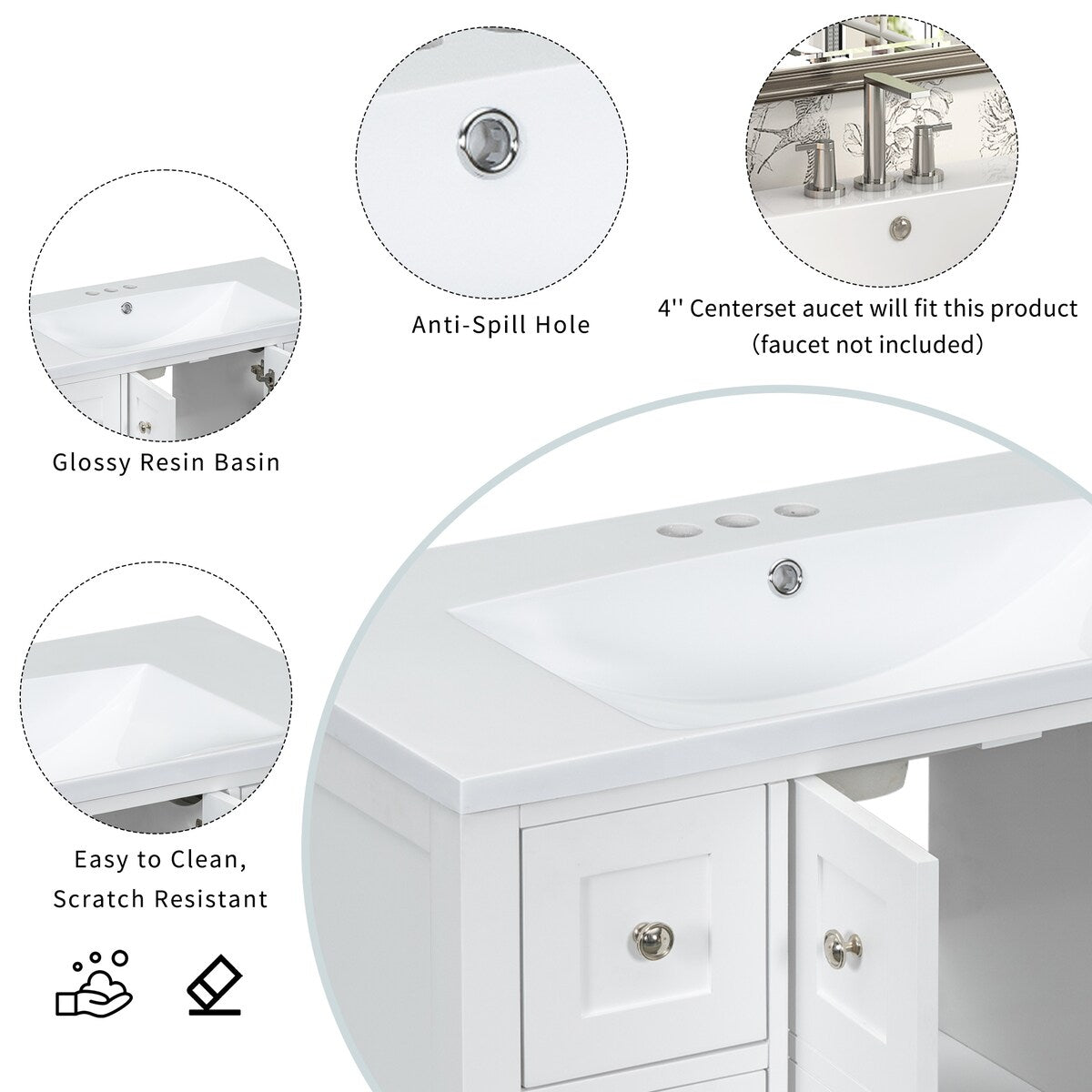 36'' Bathroom Vanity with Undermount Sink,Free Standing Vanity Set with 4 Drawers& Soft Closing Doors,Bathroom Storage Cabinet