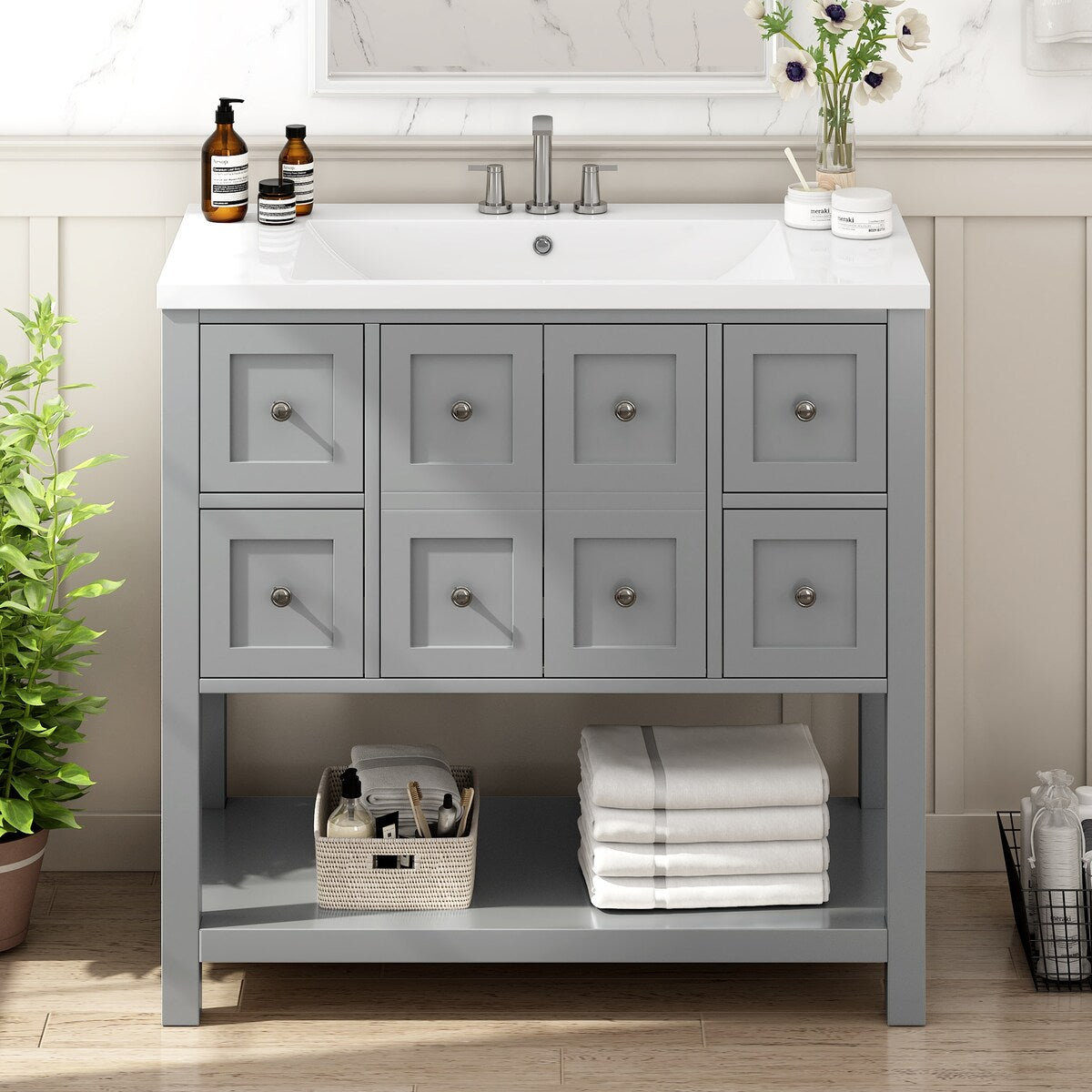 36'' Bathroom Vanity with Undermount Sink,Free Standing Vanity Set with 4 Drawers& Soft Closing Doors,Bathroom Storage Cabinet