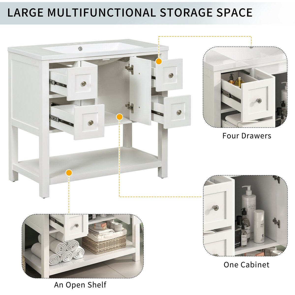 36'' Bathroom Vanity with Undermount Sink,Free Standing Vanity Set with 4 Drawers& Soft Closing Doors,Bathroom Storage Cabinet