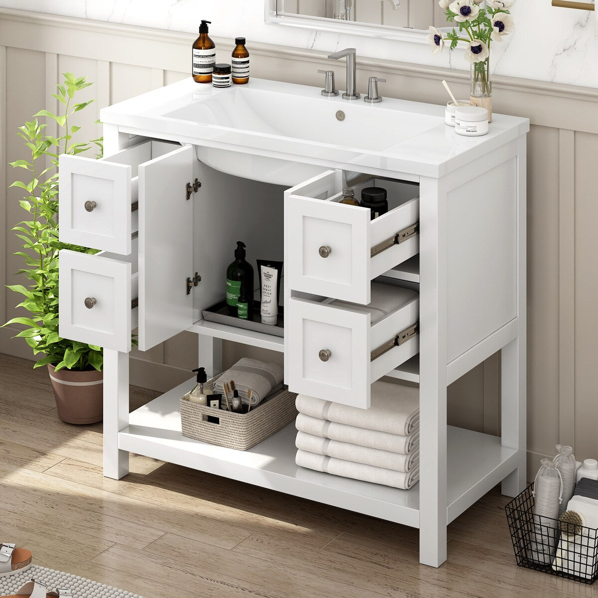 36'' Bathroom Vanity with Undermount Sink,Free Standing Vanity Set with 4 Drawers& Soft Closing Doors,Bathroom Storage Cabinet