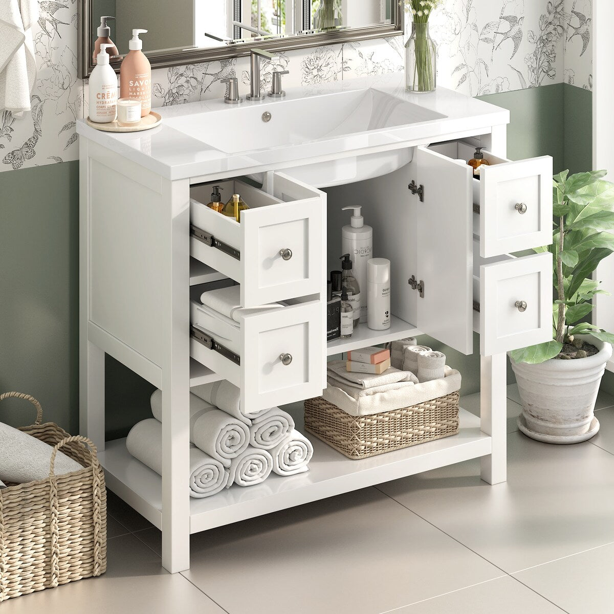 36'' Bathroom Vanity with Undermount Sink,Free Standing Vanity Set with 4 Drawers& Soft Closing Doors,Bathroom Storage Cabinet