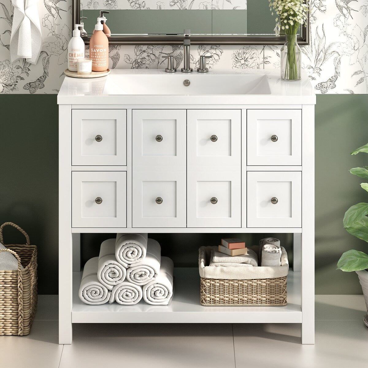 36'' Bathroom Vanity with Undermount Sink,Free Standing Vanity Set with 4 Drawers& Soft Closing Doors,Bathroom Storage Cabinet