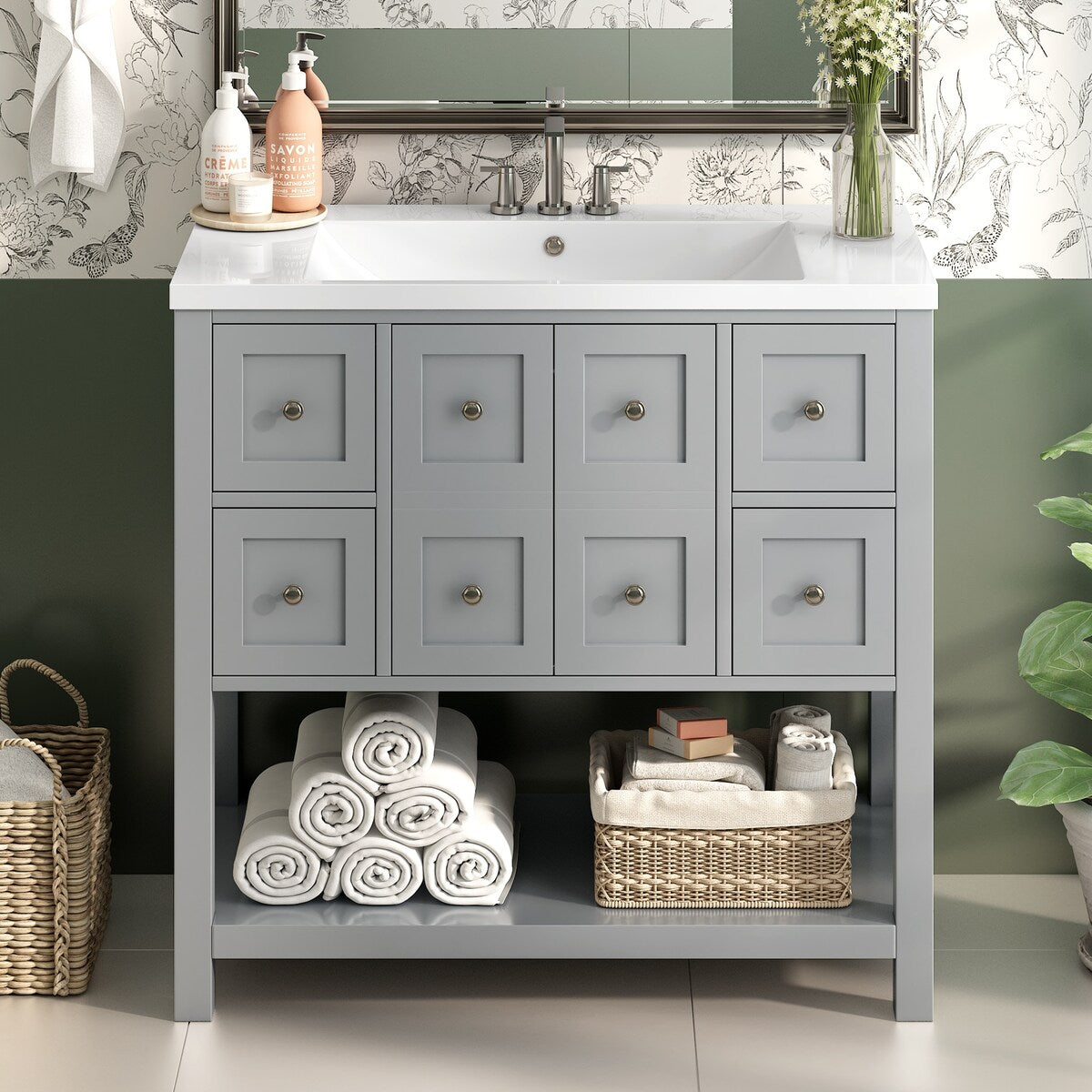 36'' Bathroom Vanity with Undermount Sink,Free Standing Vanity Set with 4 Drawers& Soft Closing Doors,Bathroom Storage Cabinet