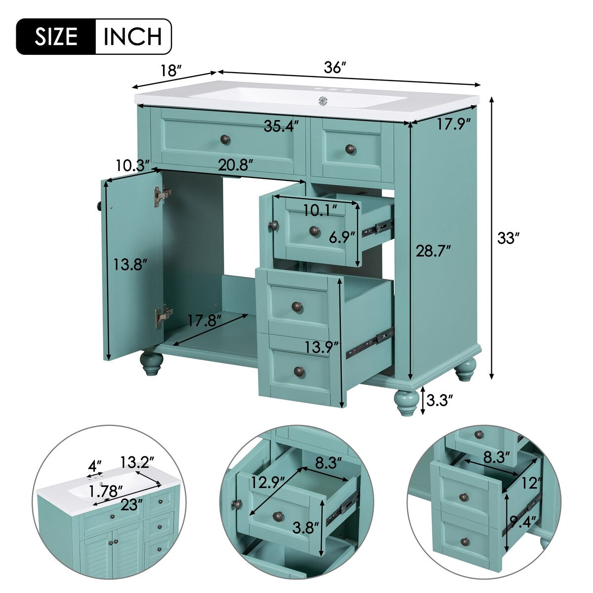 36'' Free Standing Bathroom Vanity with Undermount Sink