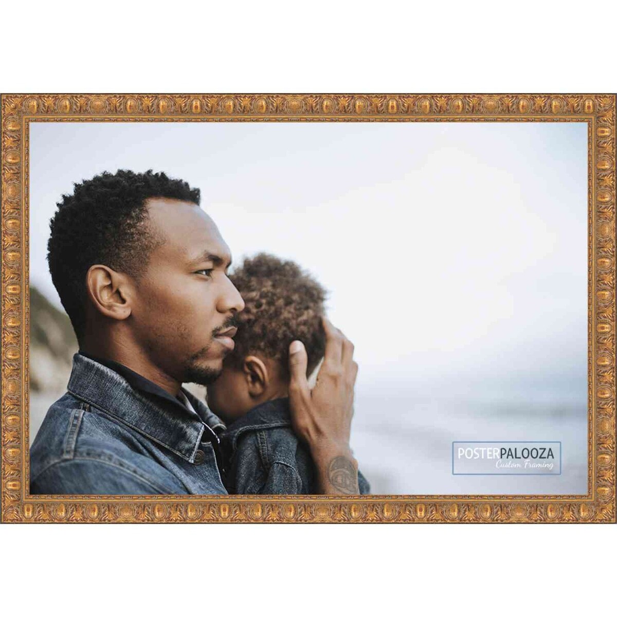 36x16 Ornate Antique Gold Complete Wood Panoramic Frame with UV Acrylic, Foam Board Backing, & Hardware