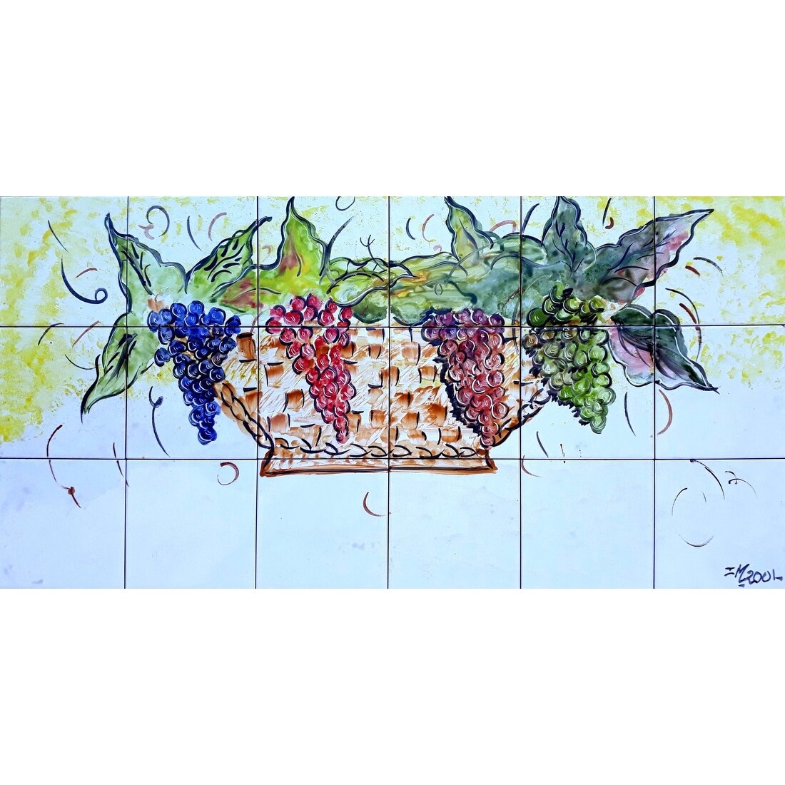 36x18 Grapes Basket Kitchen Backsplash Ceramic Tiles Wall Mural