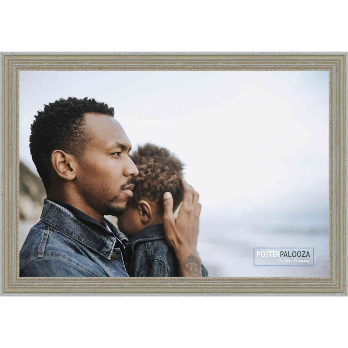 36x25 Traditional Silver Complete Wood Picture Frame with UV Acrylic, Foam Board Backing, & Hardware