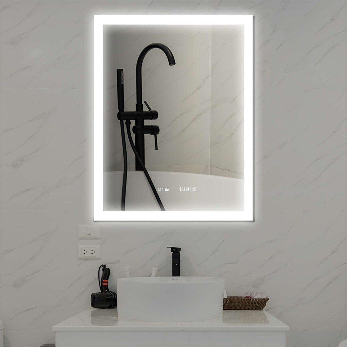 36x28 Inch Wall Mount LED Bathroom Vanity Mirror With 3000K-6000K Dimmable Anti-Fog Lighted Makeup Mirror Smart Memory Mirror